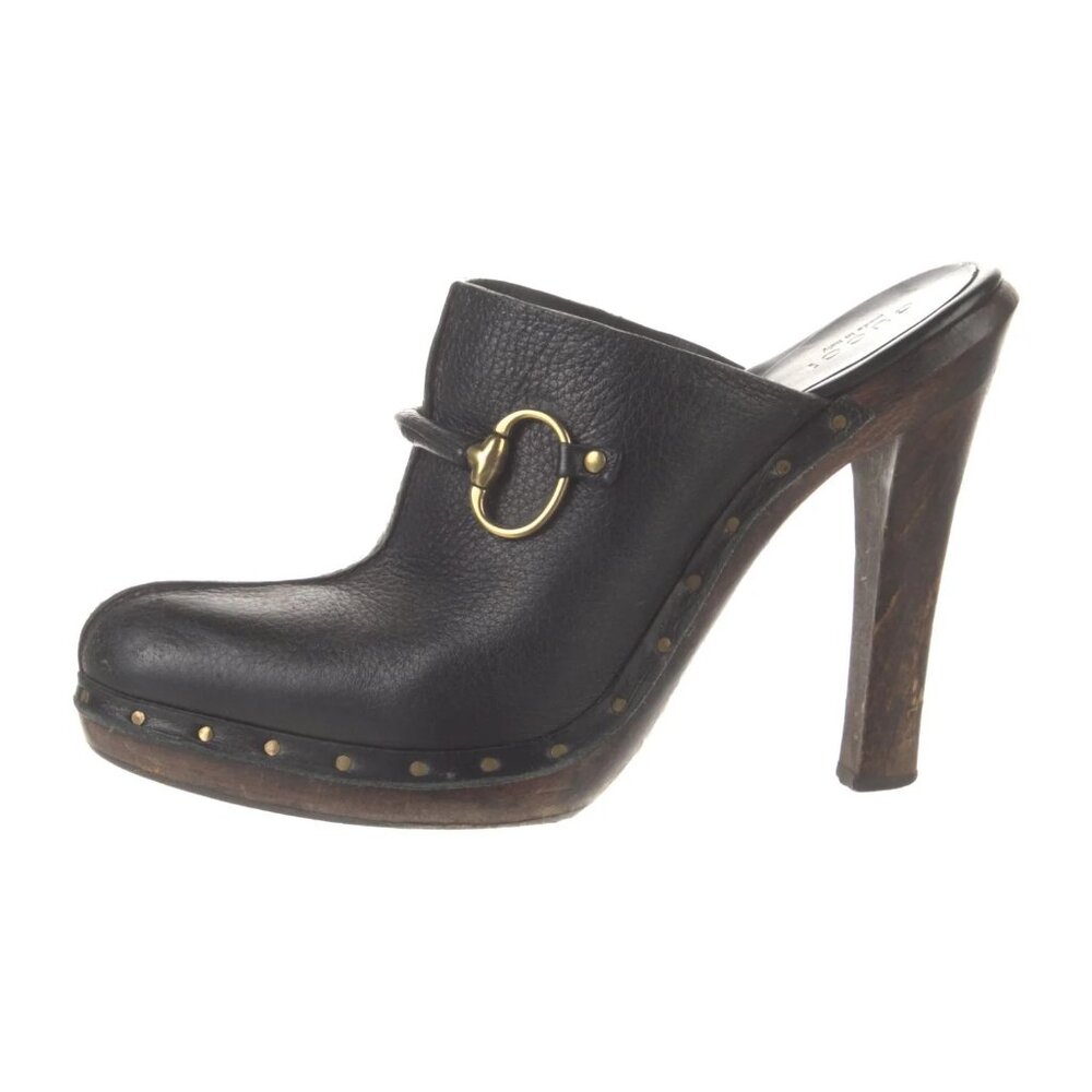 Gucci Black Horsebit Clog Mule Heels 6.5